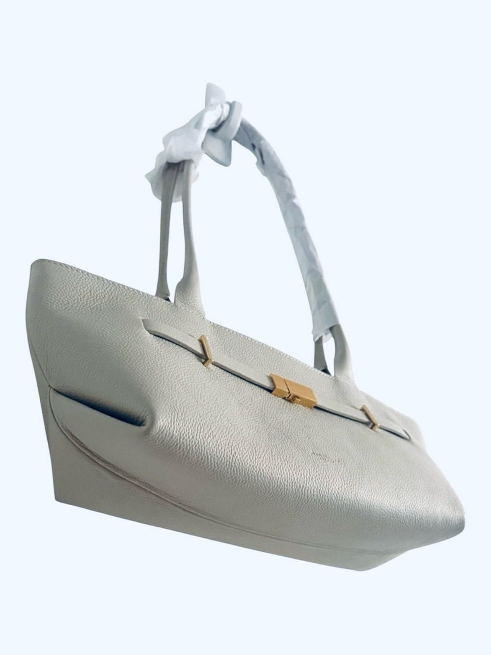 DeMellier London The New York Shoulder Bag Chalk White Grained Leather Gold NWT - Picture 12 of 15